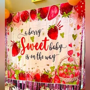 5’ x 7’ Berry Sweet Baby Fabric Banner EUC